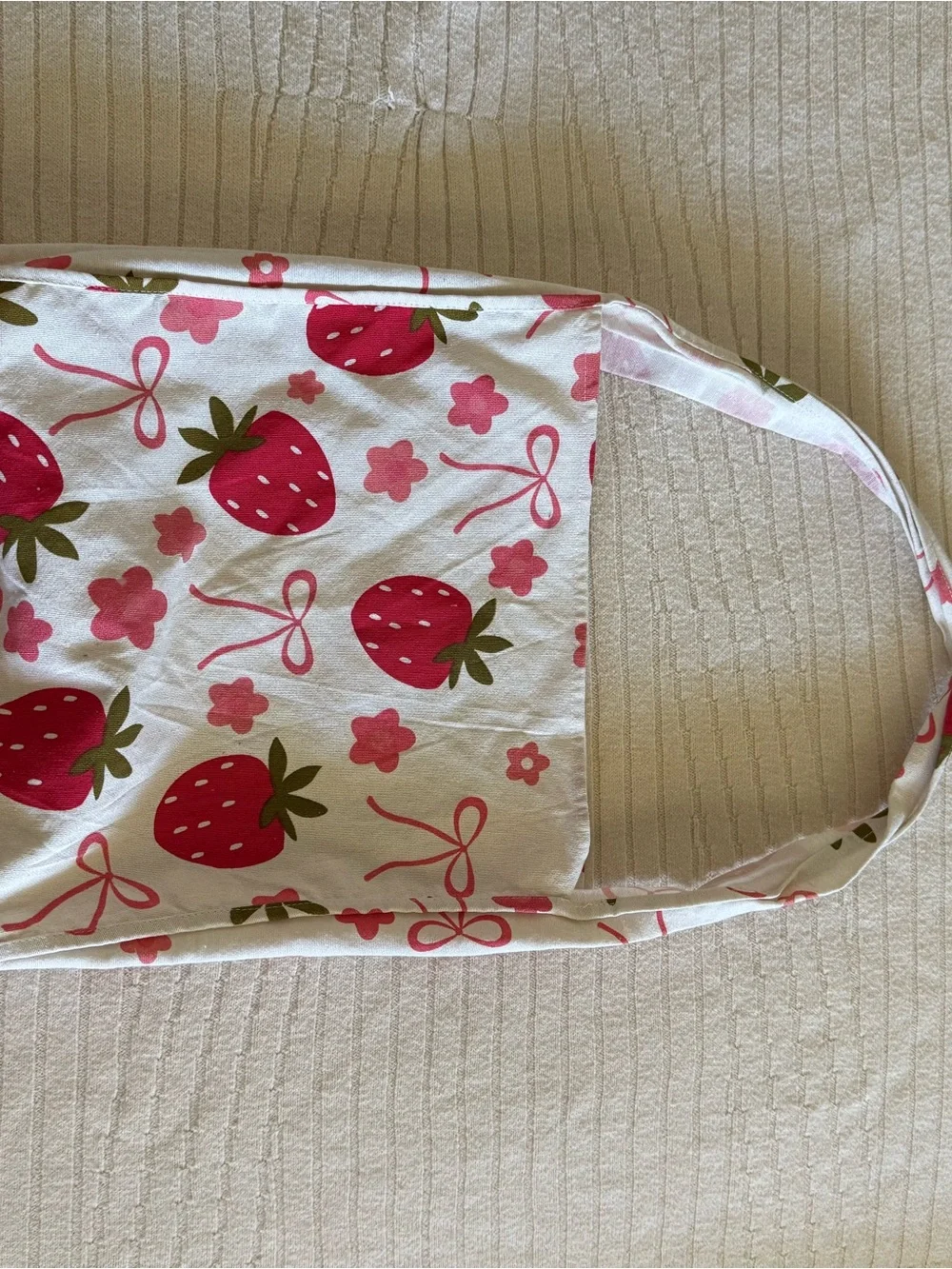 Kids Strawberry Print Tote Bag - Pink/White
